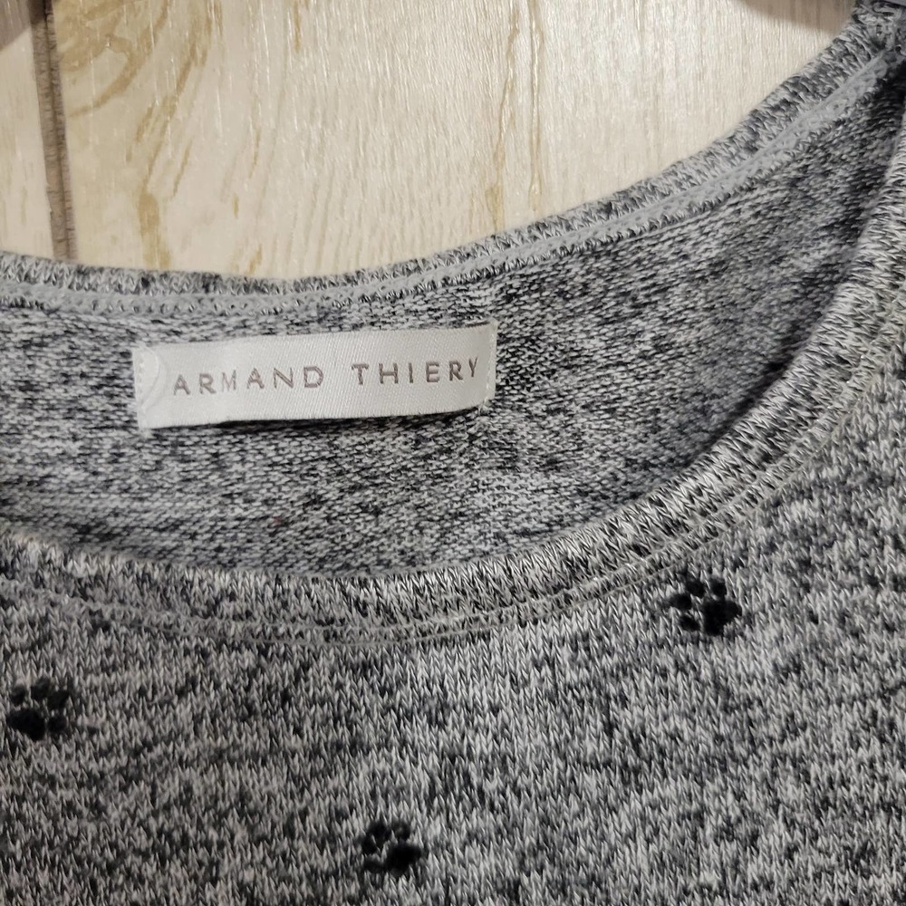 ARMAND THIERY Gray Black paw 3/4 Sleeve blouse - Picture 4 of 5